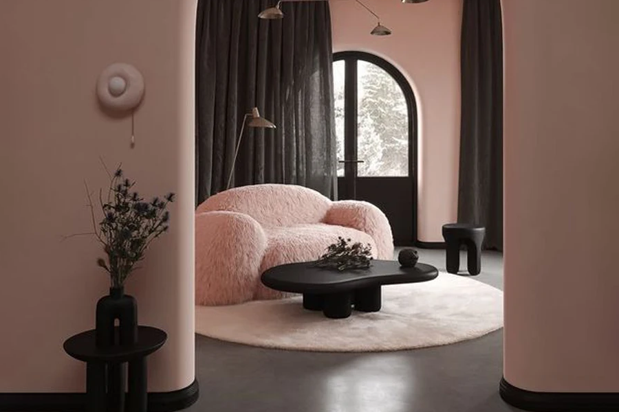 pink curved sofa
