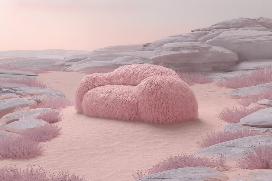 pink curved sofa