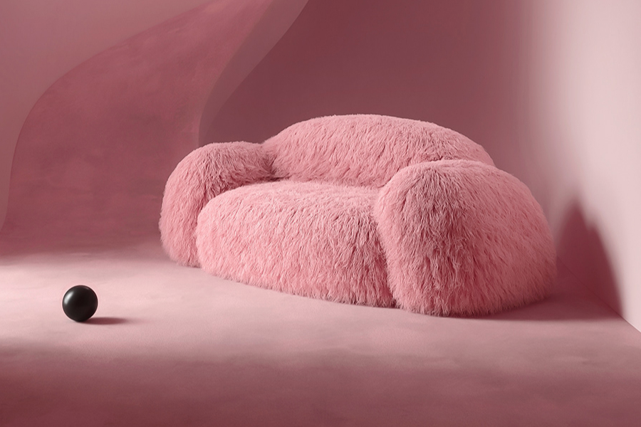 blush pink sofa